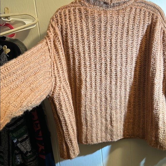 Free People Tan Cowl Neck Sweater with Chunky Knit and Oversized Fit - Picture 13 of 15